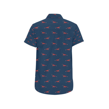 Shrimp Print Design LKS305 Men Short Sleeve Button Up Shirt
