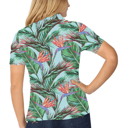Bird Of Paradise Pattern Print Design BOP01 Women's Polo Shirt