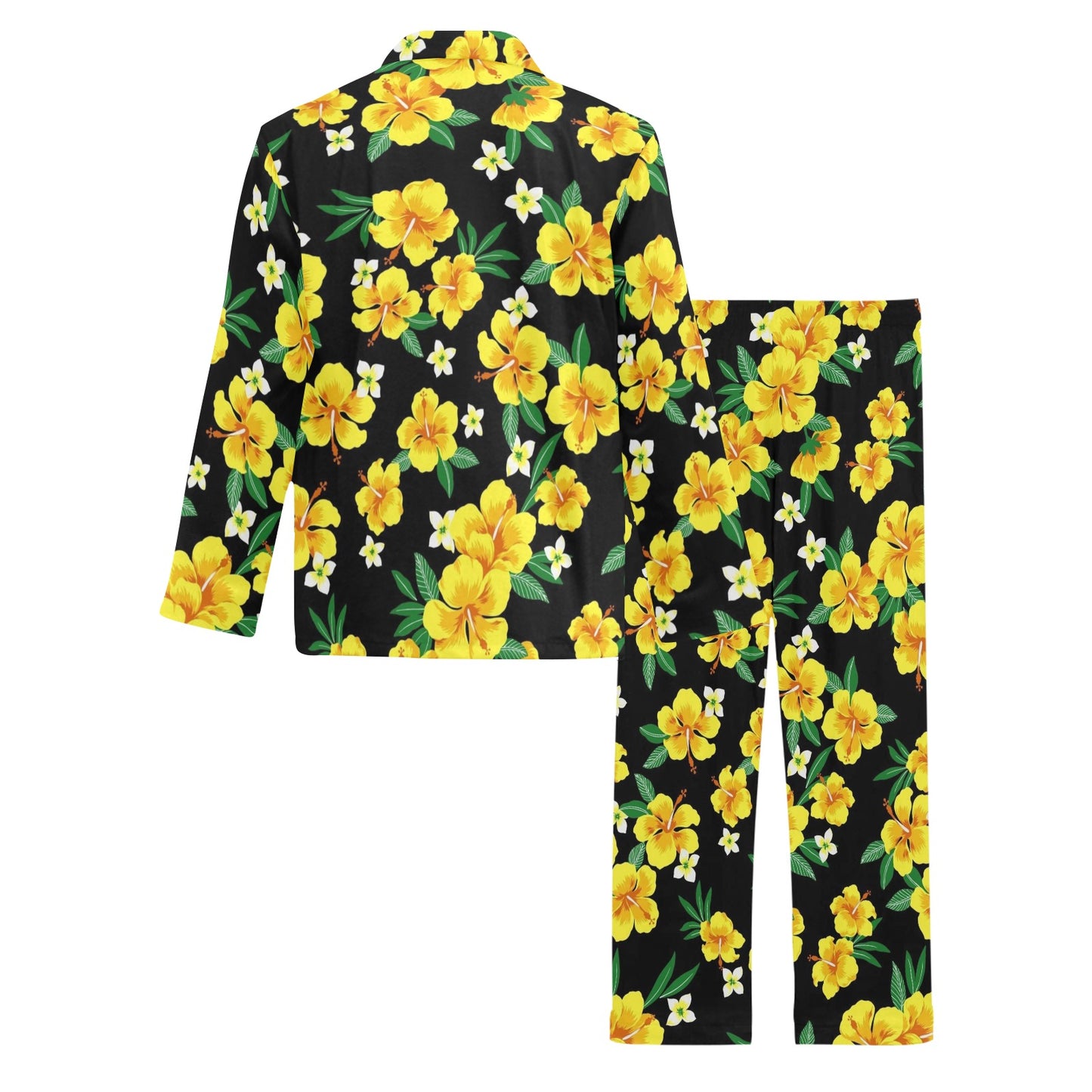 Yellow Hibiscus Pattern Print Design HB08 Men's Long Pajama Set