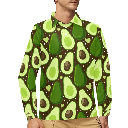 Avocado Pattern Print Design AC04 Long Sleeve Polo Shirt For Men's