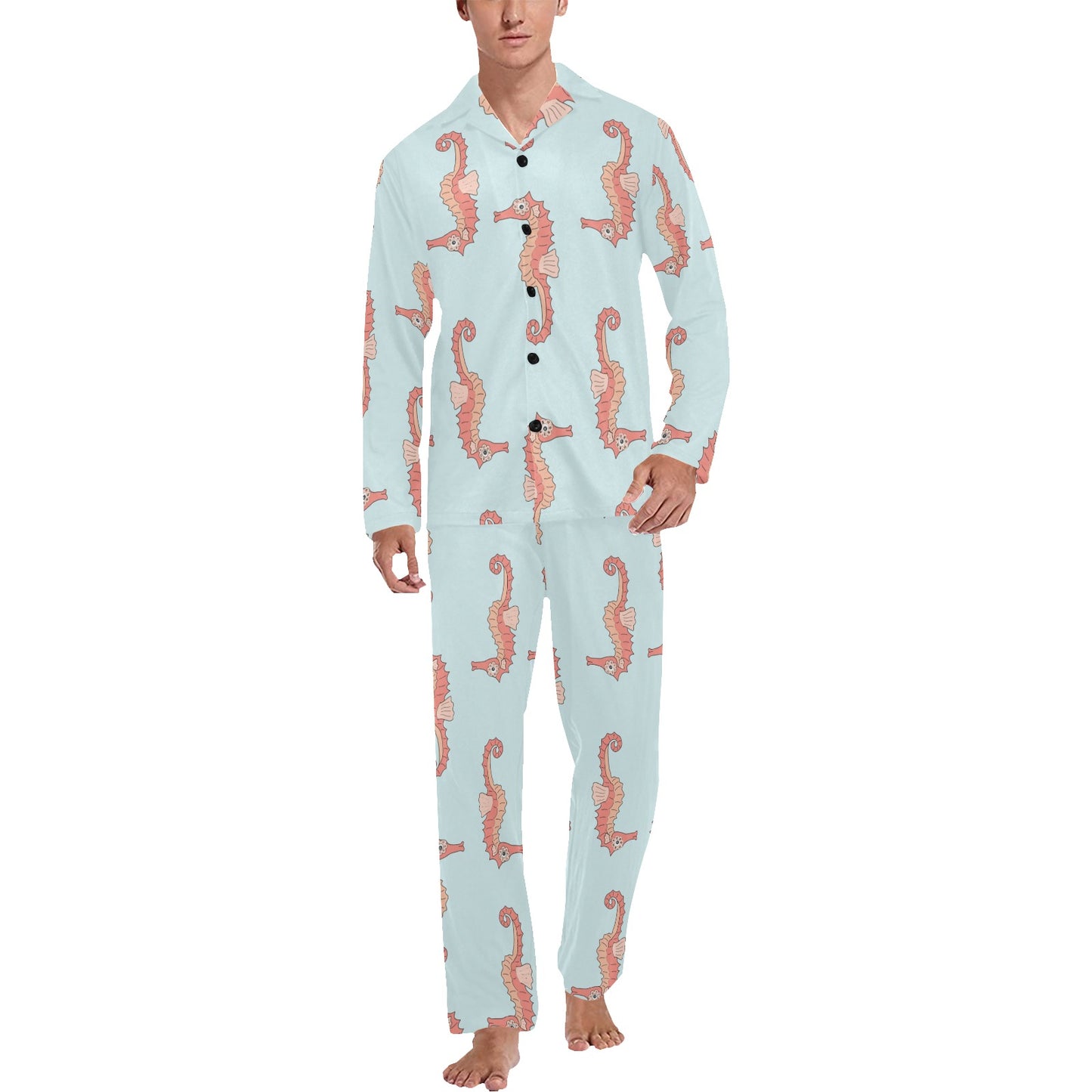 SeaHorse Pattern Print Design 01 Men's Long Pajama Set