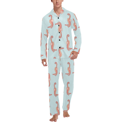 SeaHorse Pattern Print Design 01 Men's Long Pajama Set