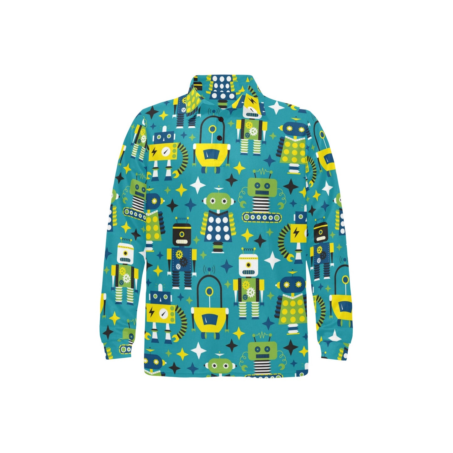 Robot Pattern Print Design A02 Long Sleeve Polo Shirt For Men's