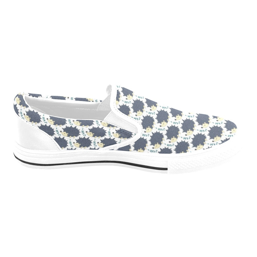 Hedgehog Print Design LKS401 White Slip Ons Canvas Women's Shoes