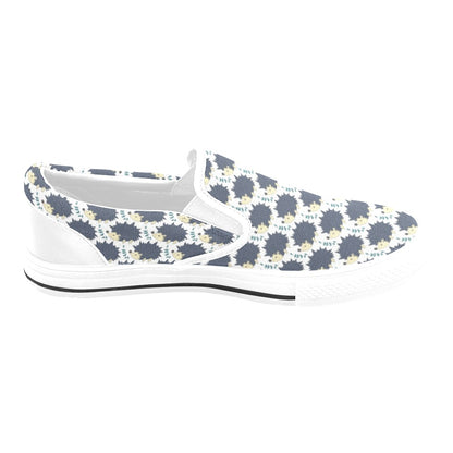 Hedgehog Print Design LKS401 White Slip Ons Canvas Women's Shoes