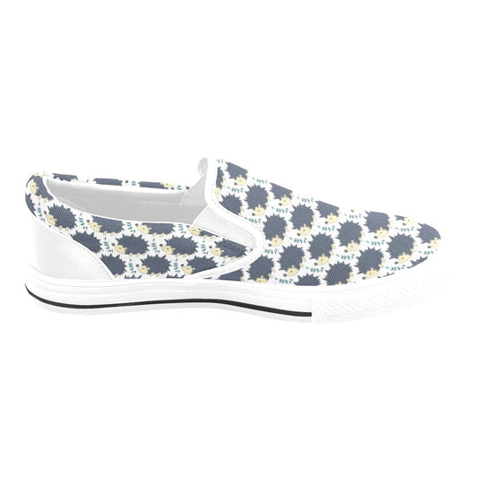 Hedgehog Print Design LKS401 White Slip Ons Canvas Women's Shoes