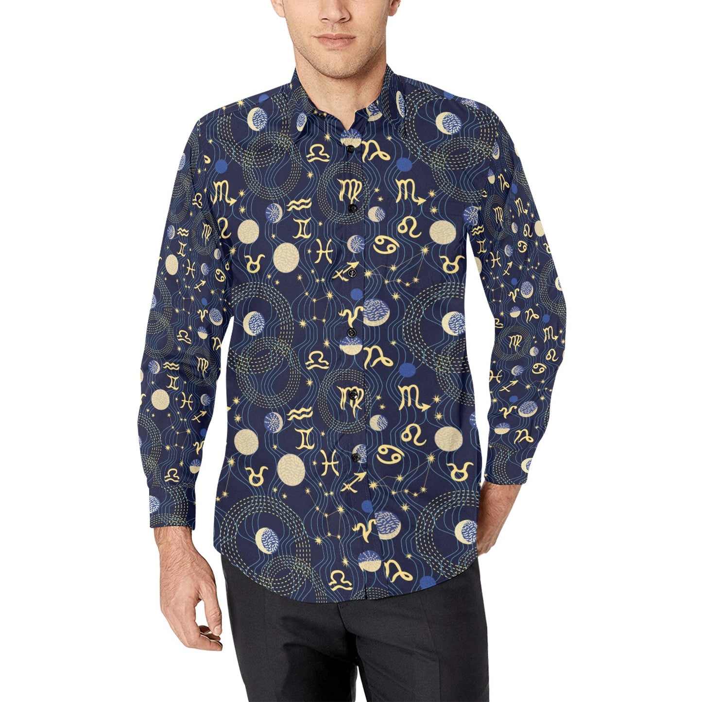 Zodiac Print Design LKS302 Men's Long Sleeve Dress Shirt