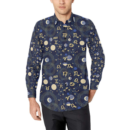 Zodiac Print Design LKS302 Men's Long Sleeve Dress Shirt