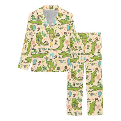 Alligator Pattern Print Design 01 Women's Long Pajama Set