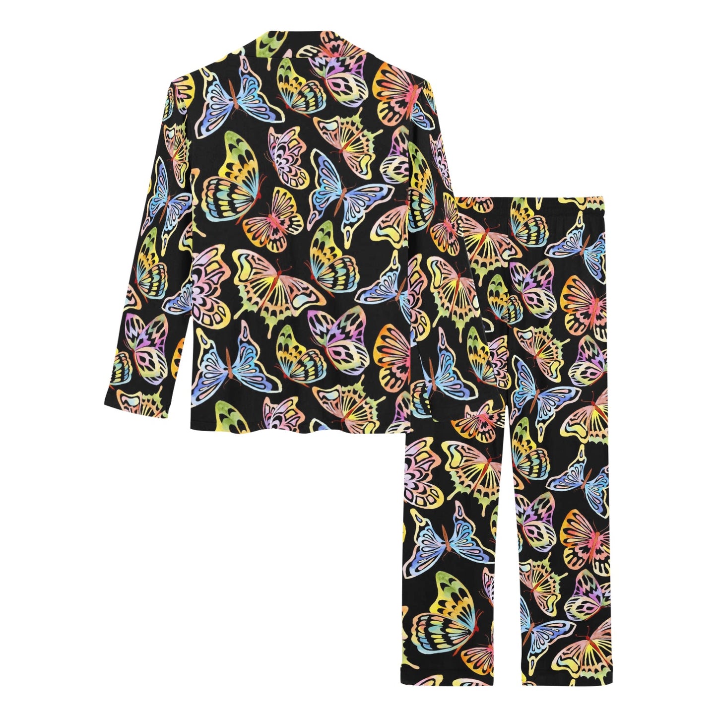 Butterfly Water Color Rainbow Women's Long Pajama Set