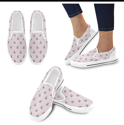 Yorkshire Terriers Print Design LKS302 White Slip Ons Canvas Women's Shoes