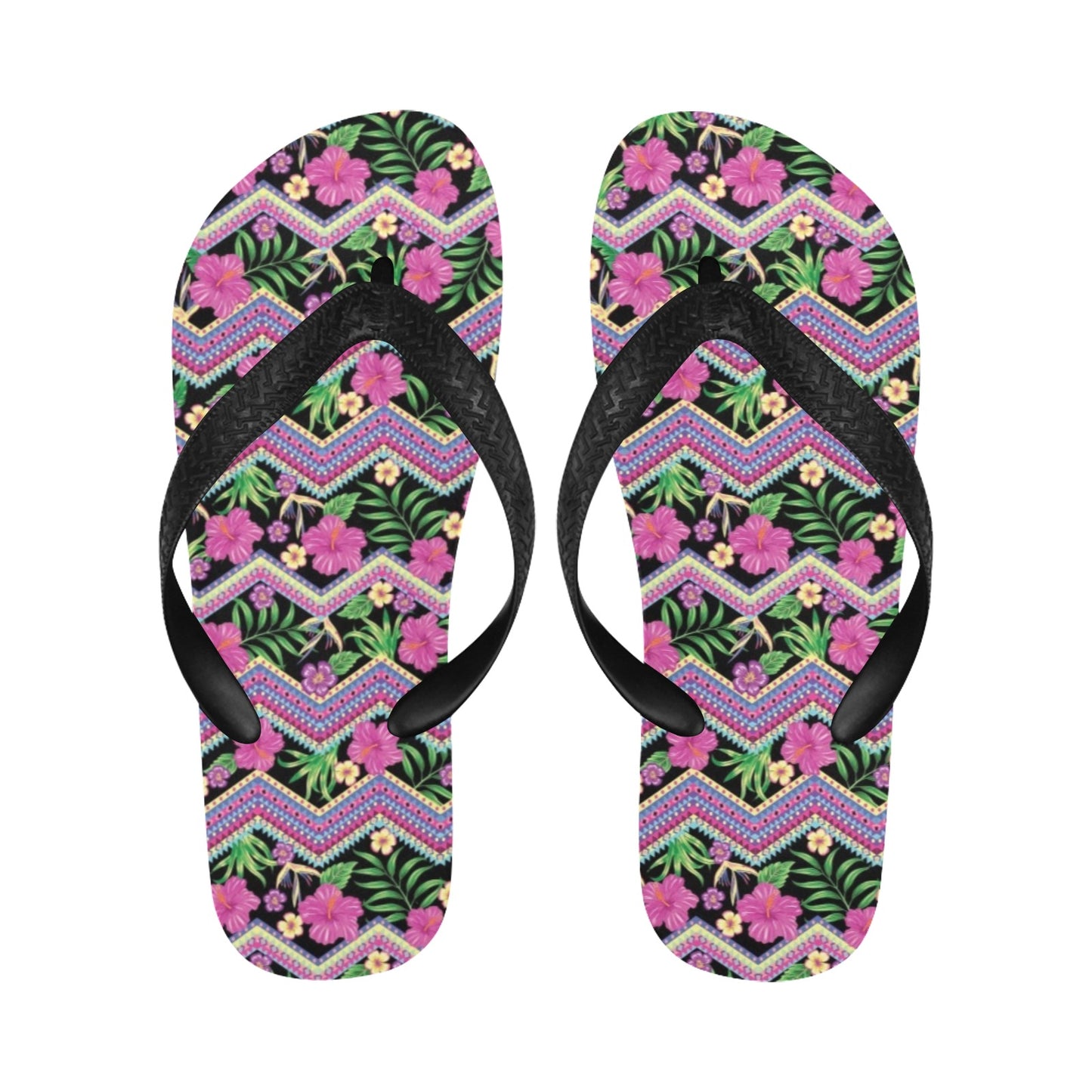 Hibiscus Pink Zigzag Line Pattern Design LKS307 Flip Flops