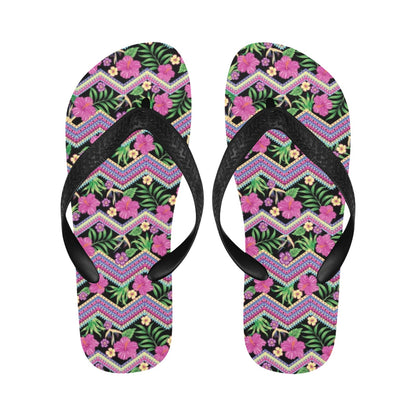 Hibiscus Pink Zigzag Line Pattern Design LKS307 Flip Flops