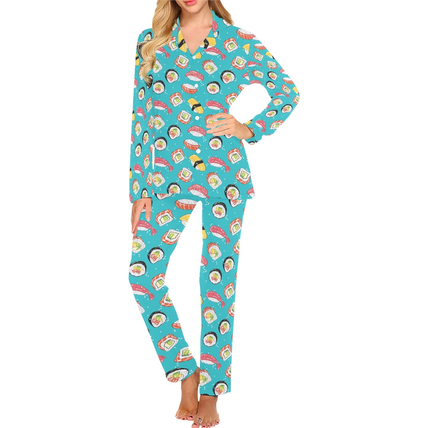 Sushi Print Design LKS305 Women's Long Pajama Set
