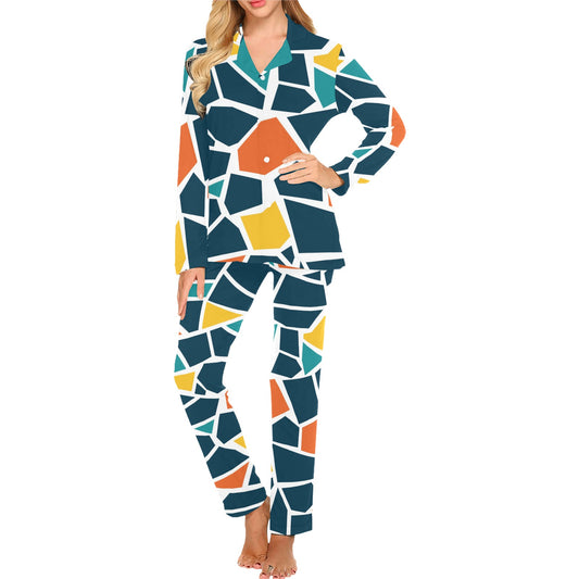 Mosaic Pattern Print Design 02 Women's Long Pajama Set