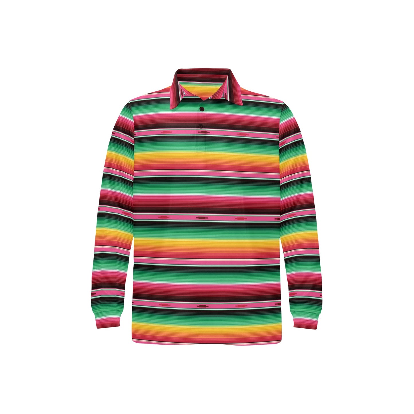 Mexican Blanket Classic Print Pattern Long Sleeve Polo Shirt For Men's