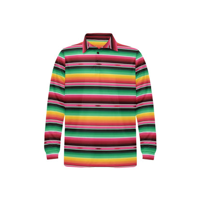 Mexican Blanket Classic Print Pattern Long Sleeve Polo Shirt For Men's