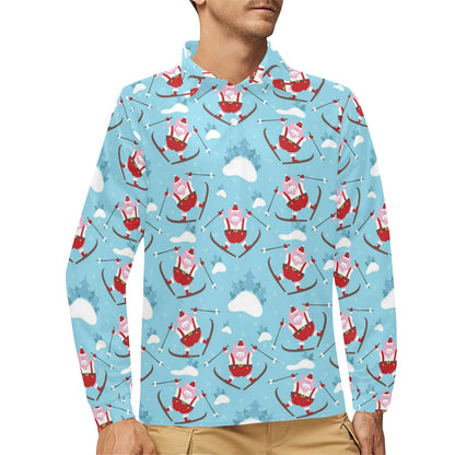 Ski Print Design LKS309 Long Sleeve Polo Shirt For Men's