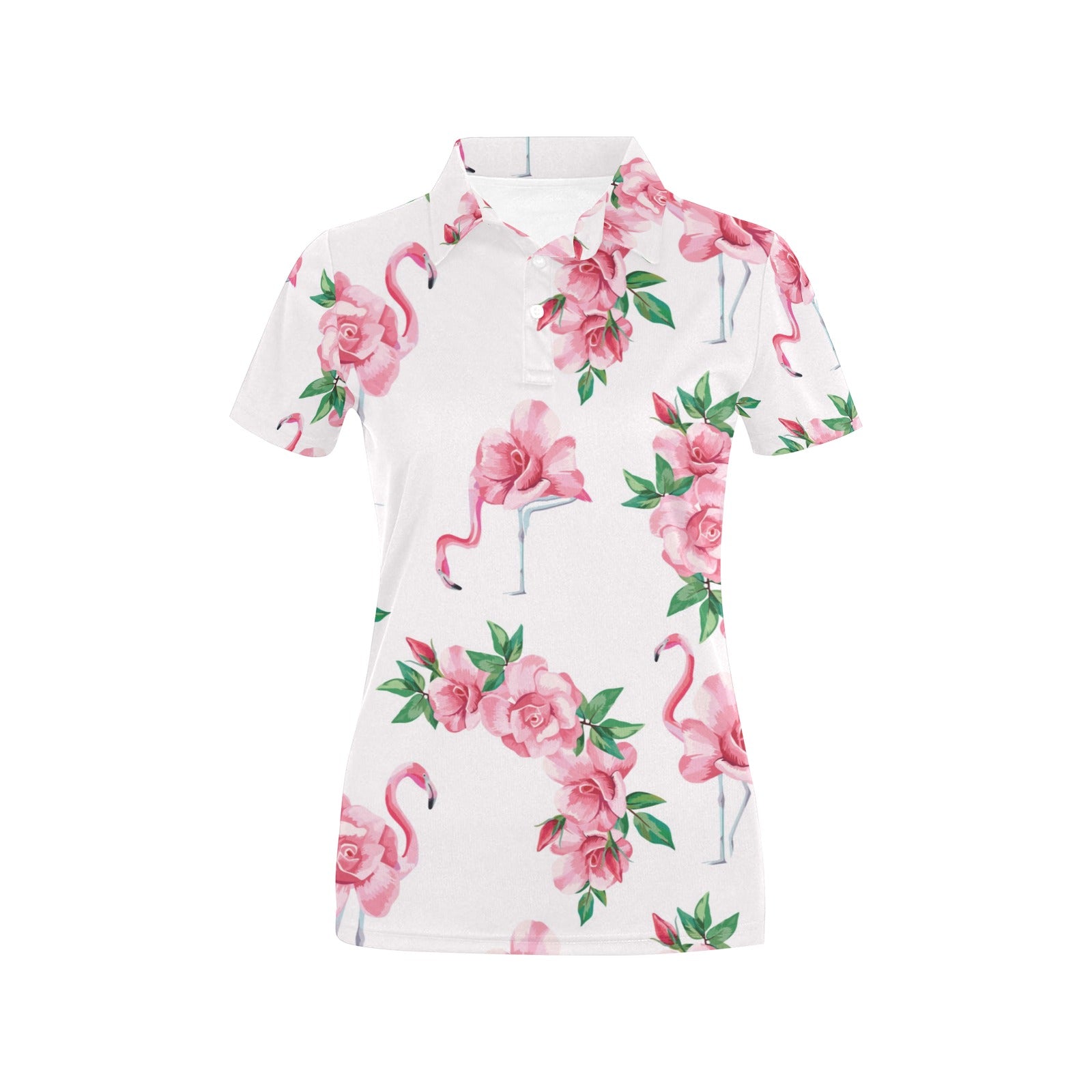Flamingo Rose Pattern Women's Polo Shirt
