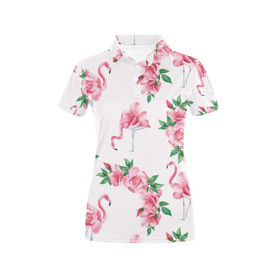 Flamingo Rose Pattern Women's Polo Shirt