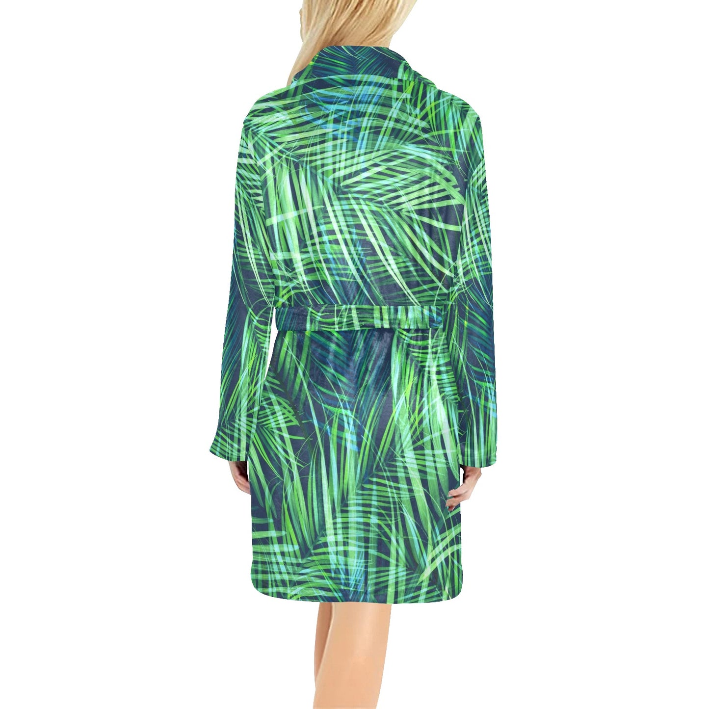 Palm Leaves Pattern Print Design PL02 Women's Fleece Robe