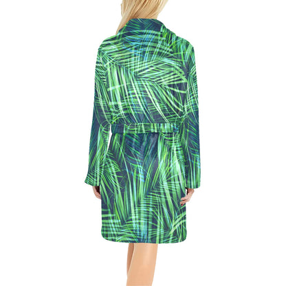 Palm Leaves Pattern Print Design PL02 Women's Fleece Robe