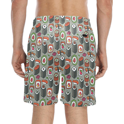 Sushi Print Design LKS301 Men's Swim Trunks Beach Shorts