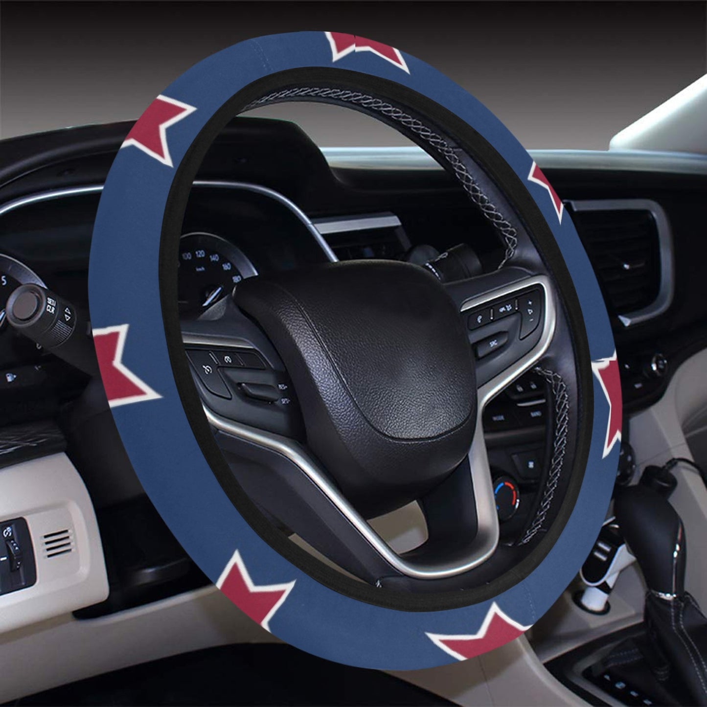 Star Red Blue Print Design LKS301 Steering Wheel Cover with Elastic Edge