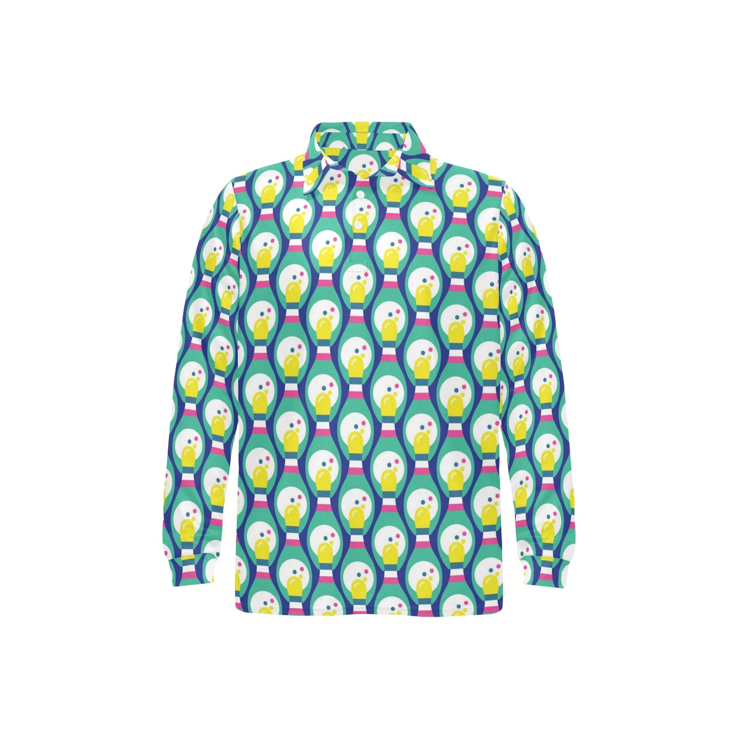 Bowling Pattern Print Design 04 Long Sleeve Polo Shirt For Men's