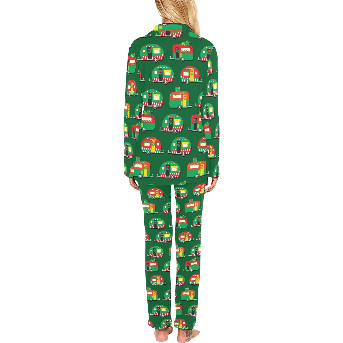 Camper Camping Christmas Themed Print Women's Long Pajama Set
