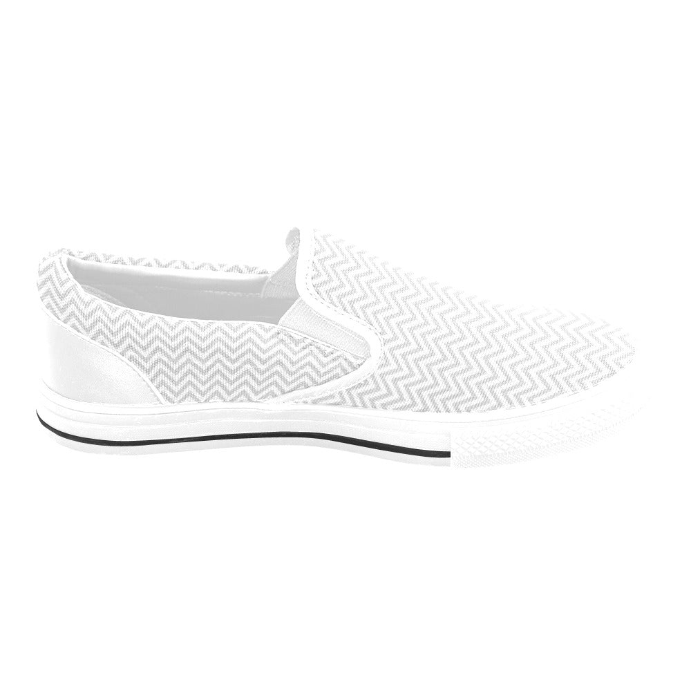 Chevron Print Design LKS401 White Slip Ons Canvas Women's Shoes