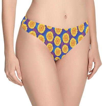Sunflower Hand Drawn Style Print Women's Thongs