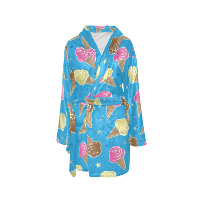Ice Cream Pattern Print Design 01 Women's Fleece Robe