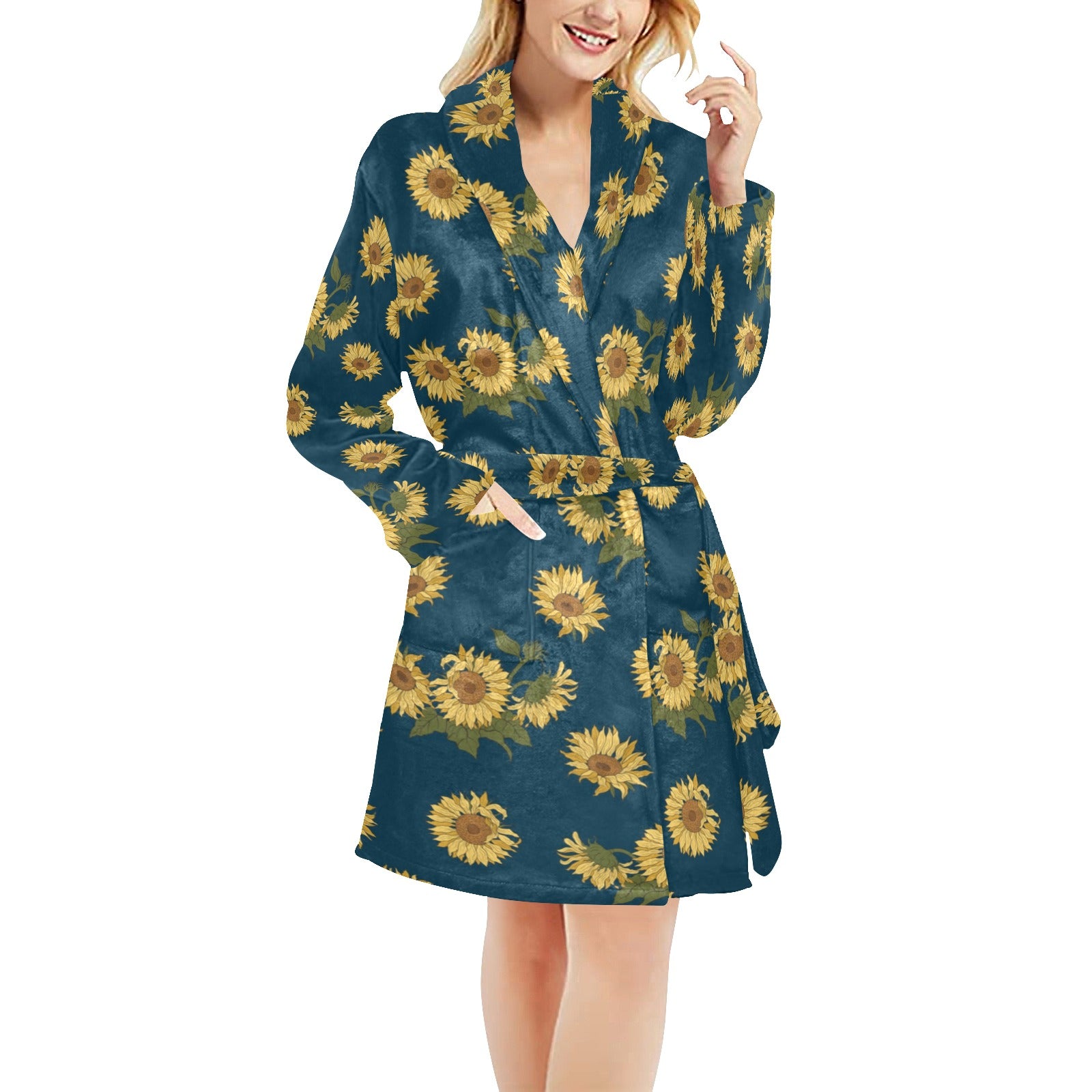 Sunflower Print Design LKS305 Women's Fleece Robe