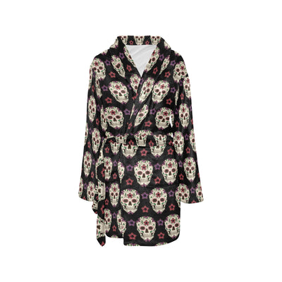 Sugar Skull Print Design LKS304 Women's Fleece Robe