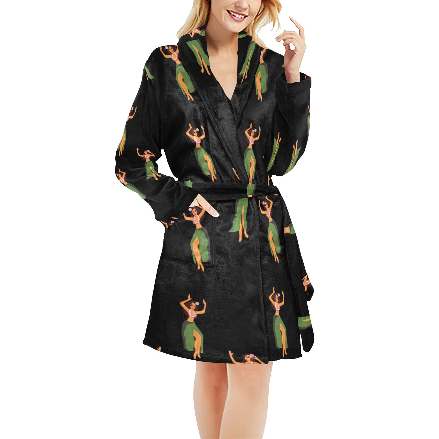 Hula Dancers Girl Pattern Print Design 01 Women's Fleece Robe