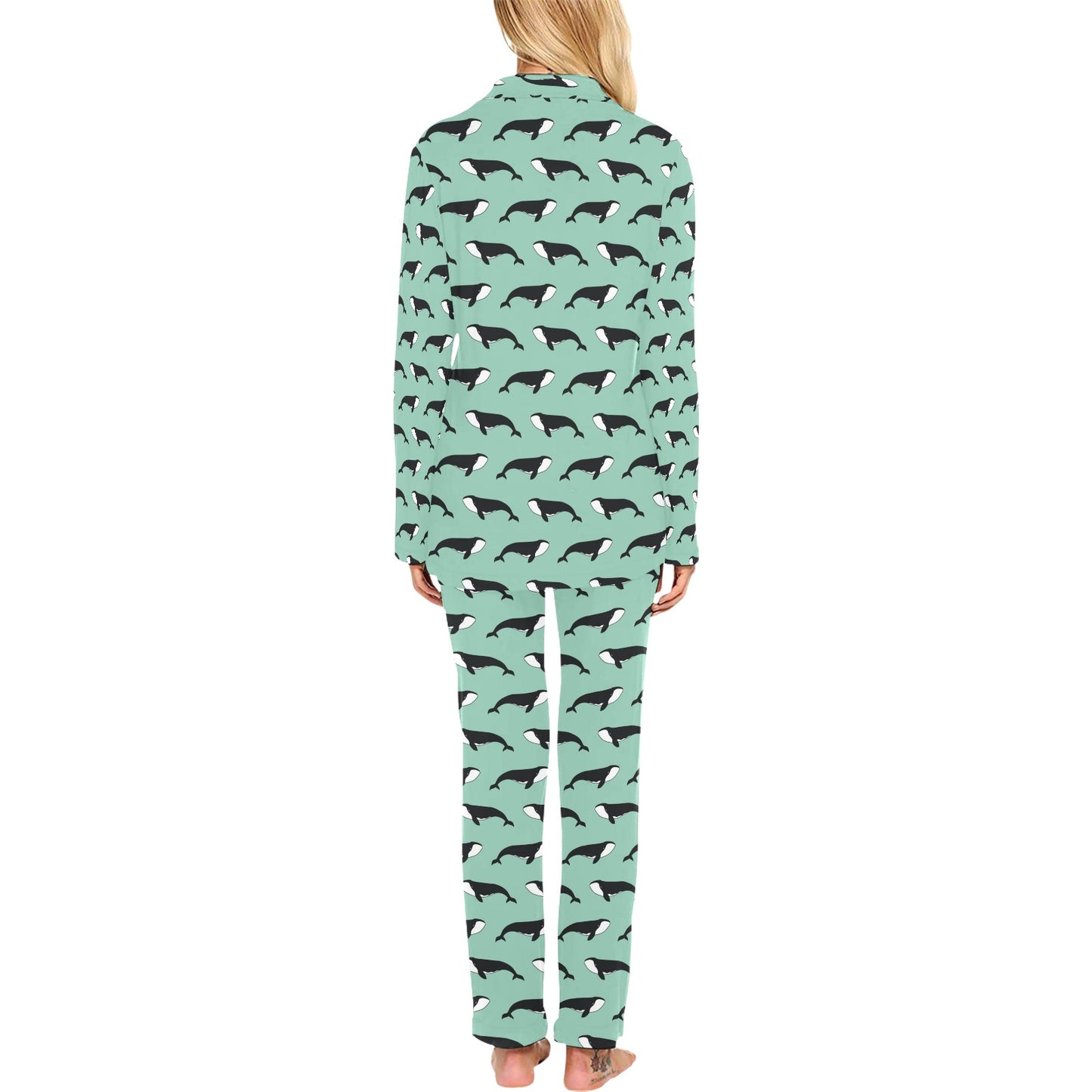 Whale Print Design LKS307 Women's Long Pajama Set