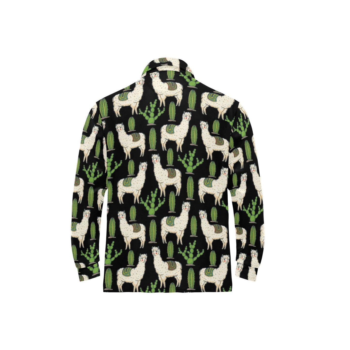 Llama Cactus Pattern Print Design 011 Long Sleeve Polo Shirt For Men's