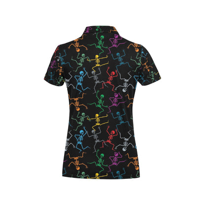 Skeleton Colorful Print Design LKS302 Women's Polo Shirt