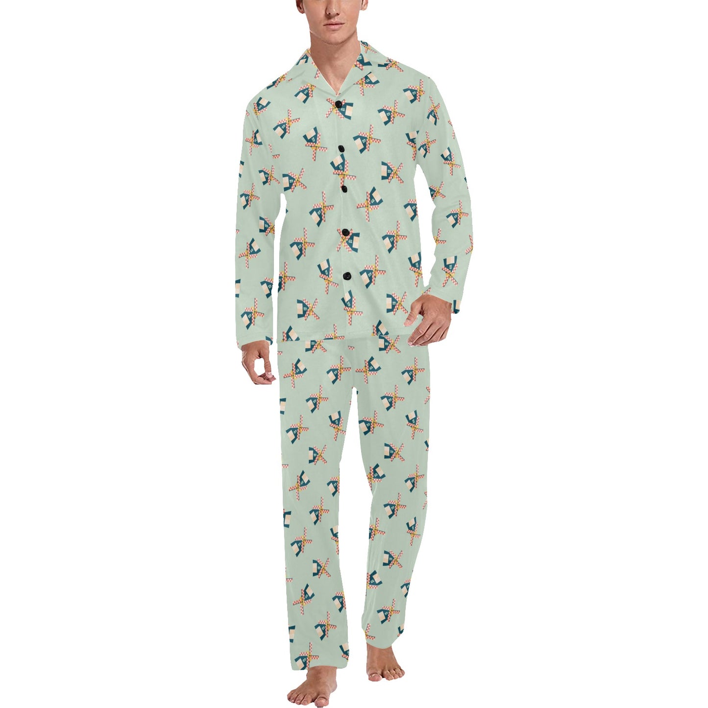 Windmill Pattern Print Design 02 Men's Long Pajama Set