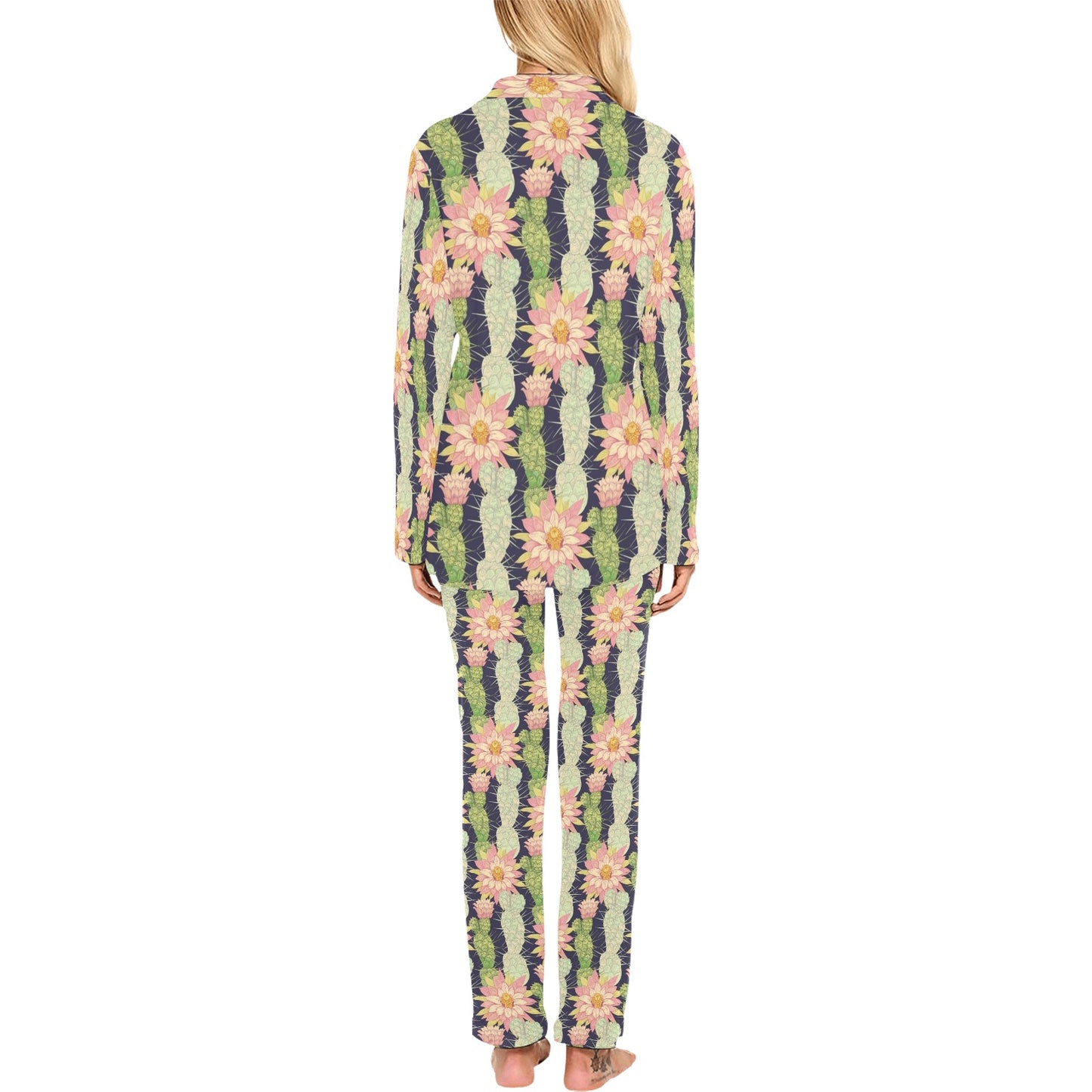 Cactus Pattern Print Design 01 Women's Long Pajama Set