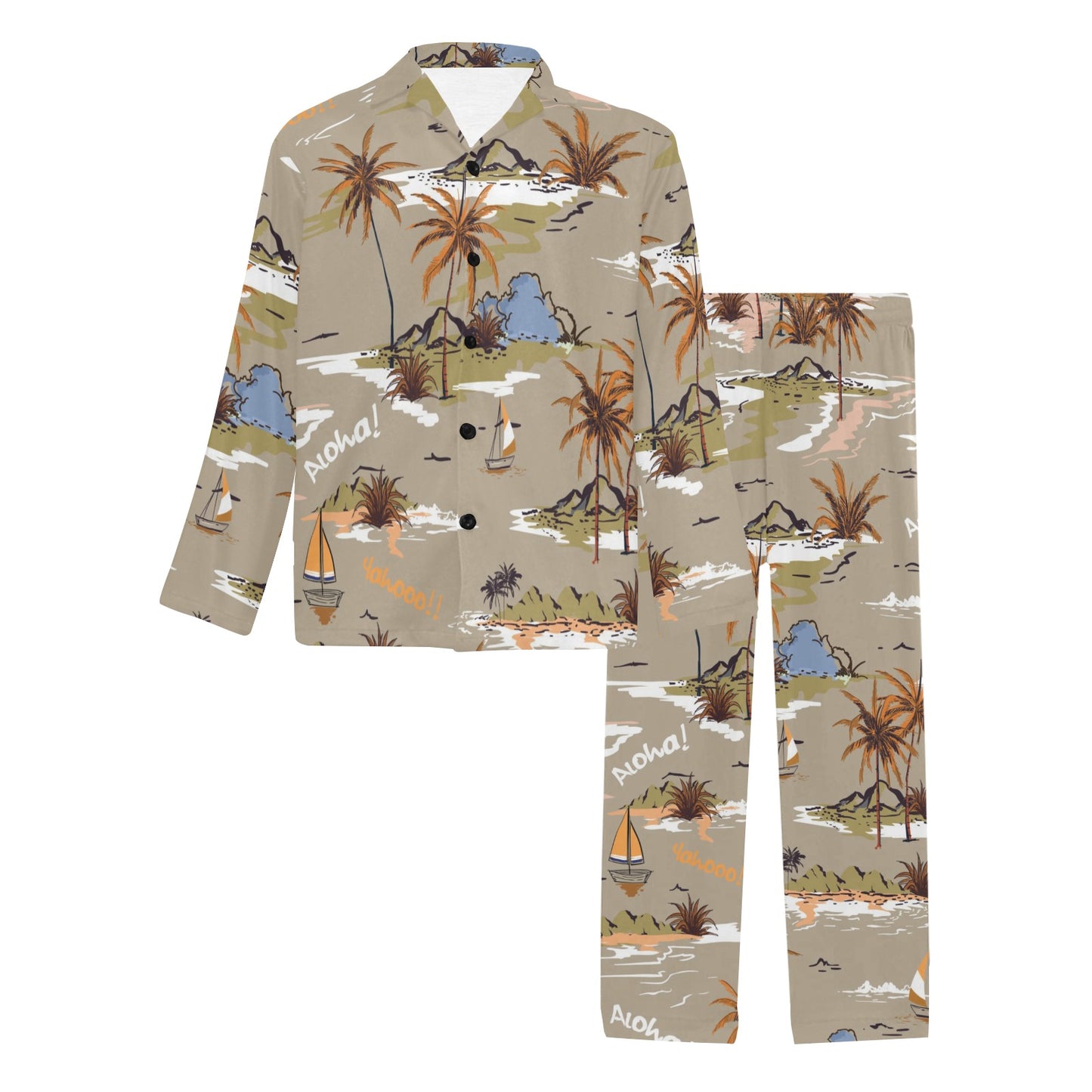 Pacific island Pattern Print Design A05 Men's Long Pajama Set