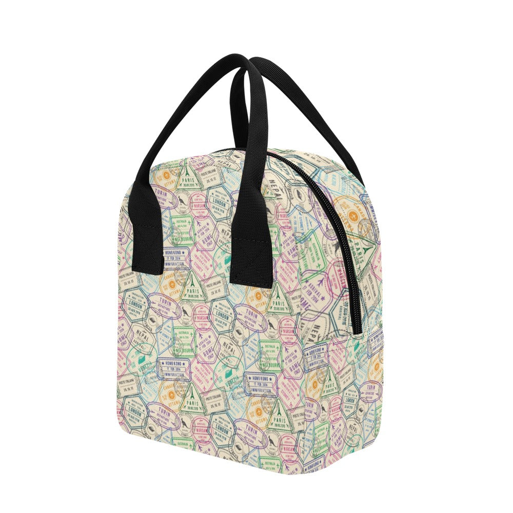 Travel Stamp Print Design LKS303 Insulated Lunch Bag