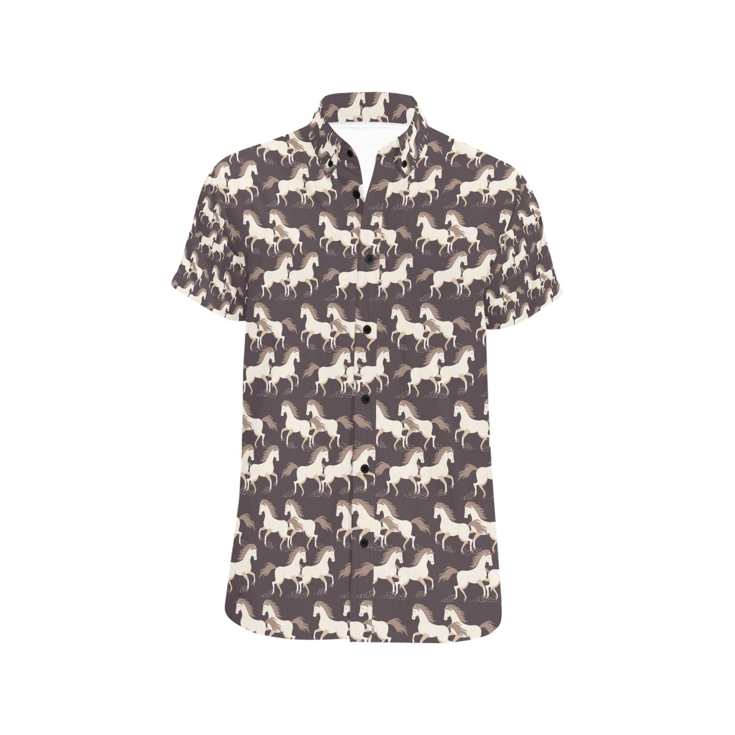 Horse Print Design LKS304 Men Short Sleeve Button Up Shirt