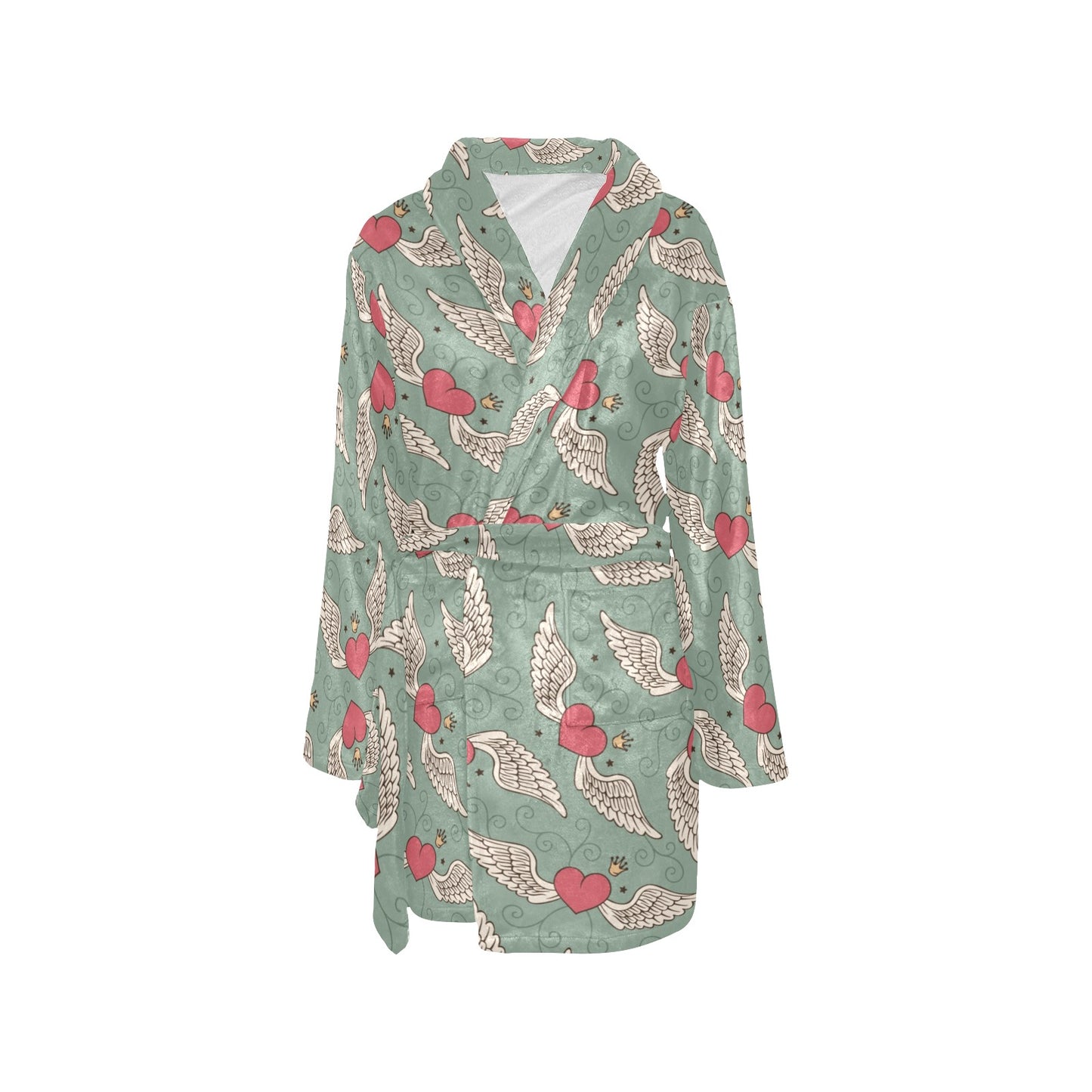 Angel Wings Heart Design Themed Print Women's Fleece Robe