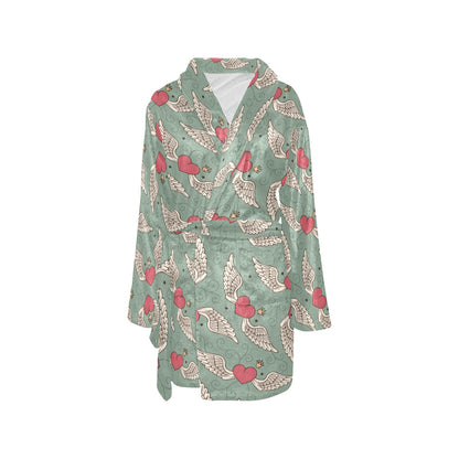 Angel Wings Heart Design Themed Print Women's Fleece Robe