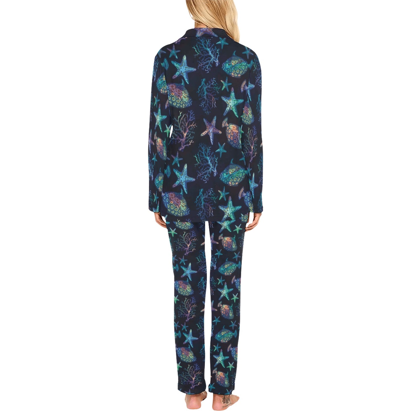 Starfish Pattern Print Design 01 Women's Long Pajama Set