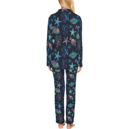 Starfish Pattern Print Design 01 Women's Long Pajama Set