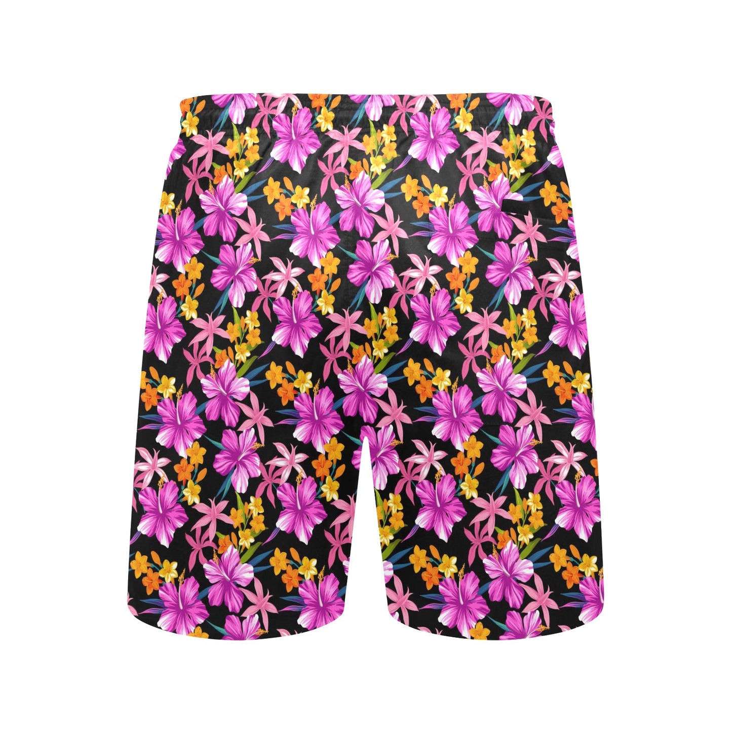 Tropical Folower Pink Hibiscus Print Men's Swim Trunks Beach Shorts