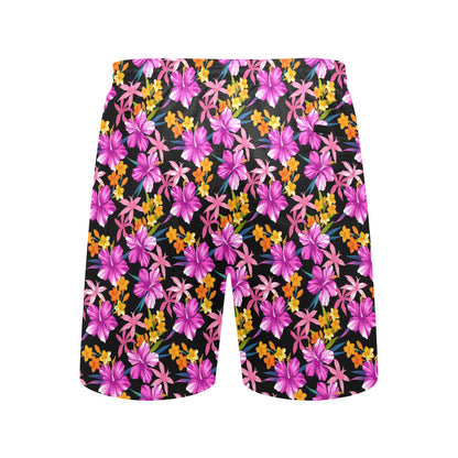 Tropical Folower Pink Hibiscus Print Men's Swim Trunks Beach Shorts